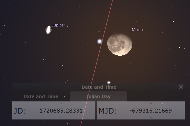 [Image: Second ρ-Leo x Jupiter x Moon Conjunction]